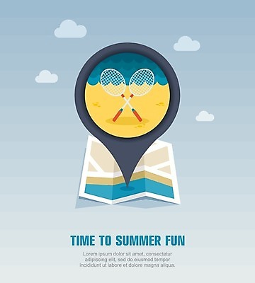 EPS 해외이미지 구름 일러스트 사람없음 여름 여름휴가 바캉스 경쟁 배드민턴라켓 배드민턴 해외202004 해외일러스트 자연요소 계절 컨셉 휴가 구기 라켓 파일형식 벡터 여름_계절 이미지허브