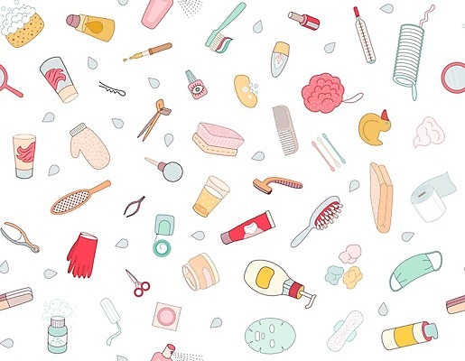 EPS 해외이미지 종이 장갑 패턴 일러스트 건강 사람없음 수건 화장품 거울 욕실 위생 심볼 비누 분무기 치약 샴푸 해외202004 해외일러스트 잡화 무늬 위생용품 뷰티 파일형식 벡터 이미지허브