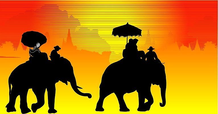 EPS 해외이미지 동물 공원 실루엣 여행 일러스트 우산 태국 하늘 코끼리 풍경 태양 여행객 일출 검은색 일몰 사찰 큼 고립 해외202004 해외일러스트 자연요소 공공시설 아시아 컬러 포유류 종교건축 촬영기법 사람 노을 크기 파일형식 벡터 이미지허브