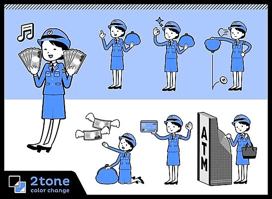 EPS 해외이미지 전신 여자 지폐 일러스트 서기 들기 여러명 성인 파란색 경찰 OK 즐거움 동전지갑 ATM 성인여자만 해외202004 해외일러스트 직업 감정 컬러 다수 돈 모션 사람 손짓 지갑 여자만 성인만 파일형식 벡터 이미지허브