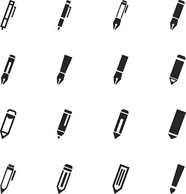 EPS 해외이미지 디자인 일러스트 사람없음 세트 픽토그램 필기구 연필 펜 볼펜 만년필 심볼 심플 해외202004 해외일러스트 문구용품 학용품 파일형식 벡터 이미지허브