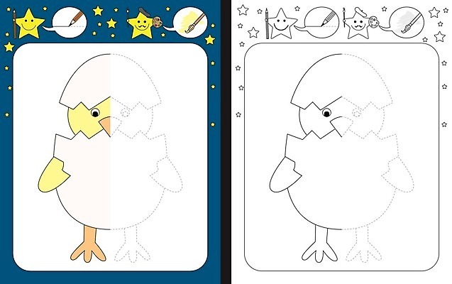 EPS 해외이미지 교육 별 선 일러스트 학교 계란 검은색 치킨 유치원 흰색 가르침 만화 연습 속도 그림 윤곽 시트 마무리 해외202004 해외일러스트 자연요소 컬러 알 닭고기요리 파일형식 벡터 이미지허브