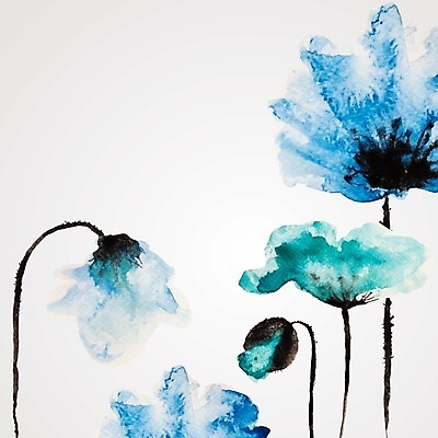 EPS 해외이미지 꽃잎 꽃 백그라운드 일러스트 수채화 사람없음 파란색 양귀비 해외202004 해외일러스트 식물 컬러 파일형식 벡터 이미지허브