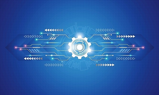 EPS 해외이미지 디자인 컨셉 일러스트 추상 미래 사람없음 그래픽 파란색 디지털 톱니바퀴 해외202004 해외일러스트 컬러 무늬 파일형식 벡터 이미지허브