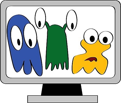 EPS 해외이미지 일러스트 미술 그래픽 전자제품 컴퓨터 모니터 손상 바이러스 위험 만화 감염 문제 몬스터 악성코드 해외202004 해외일러스트 컨셉 문화예술 파일형식 벡터 이미지허브