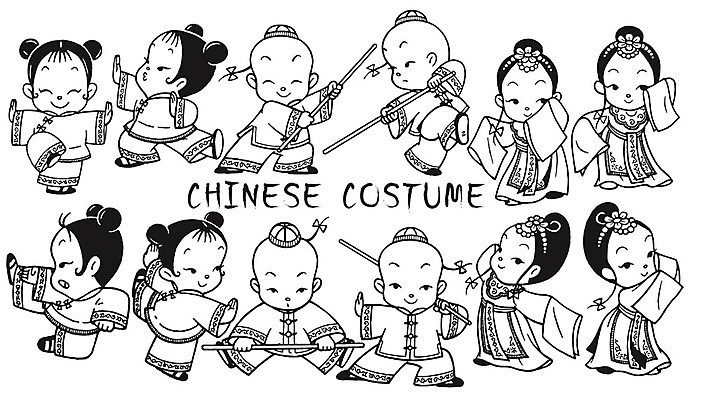 EPS 해외이미지 드레스 옷 어린이 일러스트 소년 검은색 중국 흰색 막대기 흔적 사인 클럽 고립 해외202004 해외일러스트 남자 아시아 컬러 사람 파일형식 벡터 이미지허브