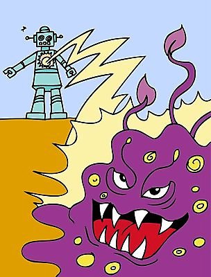 EPS 해외이미지 클립아트 디자인 일러스트 미술 그래픽 보라색 공격 만화 로봇 싸움 덮기 거인 몬스터 엘리먼트 끈적임 해외202004 해외일러스트 컬러 모션 문화예술 파일형식 벡터 이미지허브