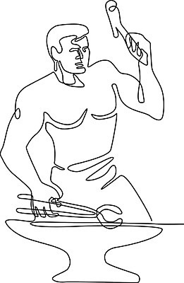 EPS 해외이미지 디자인 남자 라인일러스트 일러스트 흑백 집게 미술 그래픽 공구 망치 그림 심플 판매원 대장장이 스타일 해외202004 해외일러스트 직업 문화예술 촬영기법 사람 도구 파일형식 벡터 이미지허브