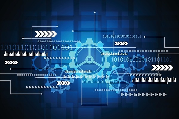 EPS 해외이미지 디자인 컨셉 일러스트 추상 미래 사람없음 그래픽 파란색 디지털 톱니바퀴 해외202004 해외일러스트 컬러 무늬 파일형식 벡터 이미지허브