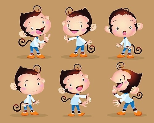 EPS 해외이미지 동물 행복 여러마리 일러스트 응원 표정 사람없음 갈색 귀여움 원숭이 그림 원숭이캐릭터 해외202004 해외일러스트 감정 컬러 동물캐릭터 다수 컨셉 포유류 파일형식 벡터 이미지허브