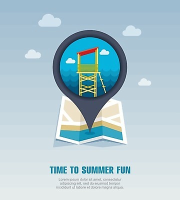 EPS 해외이미지 구름 바다 지도 일러스트 안전 사람없음 여름 여름휴가 바캉스 탑 관찰 위치 라이프가드 안전요원 인명구조 해외202004 해외일러스트 자연요소 건축물 계절 모션 휴가 구조원 파일형식 벡터 여름_계절 이미지허브