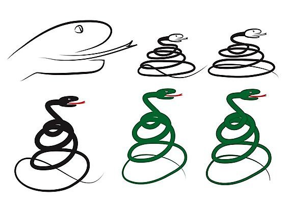 EPS 해외이미지 동물 실루엣 곡선 일러스트 초록색 머리 검은색 뱀 심볼 사인 그림 고립 해외202004 해외일러스트 선 컬러 파충류 촬영기법 신체부위 파일형식 벡터 이미지허브