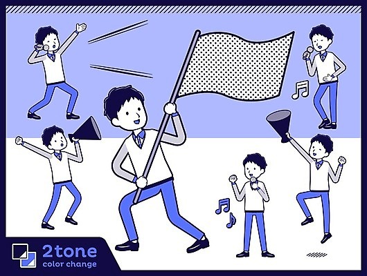 EPS 해외이미지 전신 남자 일러스트 노래 응원 들기 여러명 성인 파란색 세트 점프 확성기 외침 깃발 종업원 마이크 직원 판매원 성인남자만 해외202004 해외일러스트 직업 음악 컬러 음향기기 다수 모션 사람 소리 남자만 성인만 파일형식 벡터 이미지허브