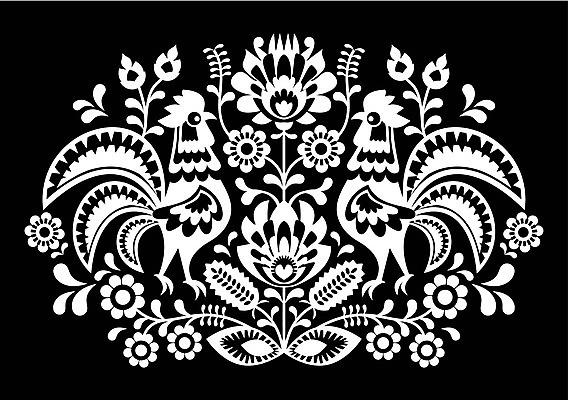 EPS 해외이미지 전통 꽃 패턴 일러스트 흑백 사람없음 화려 폴란드 해외202004 해외일러스트 식물 유럽 컨셉 무늬 촬영기법 파일형식 벡터 이미지허브