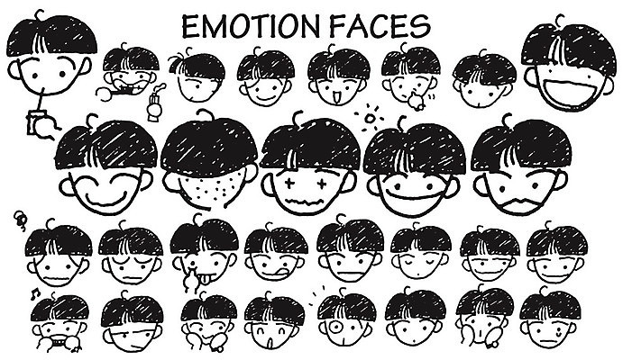 EPS 해외이미지 감정 얼굴 일러스트 미소 웃음 분노 만화 흔적 사인 의심 고립 해외202004 해외일러스트 표정 신체부위 파일형식 벡터 이미지허브