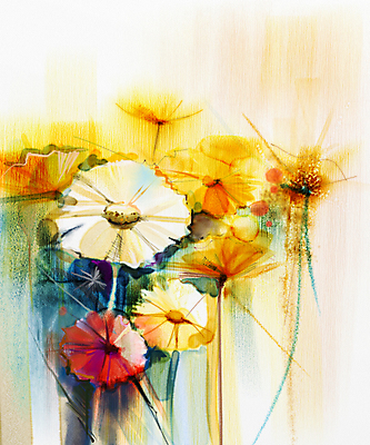 JPG 해외이미지 꽃 여러송이 일러스트 수채화 미술 사람없음 그림 손그림 거베라 해외202004 해외일러스트 식물 다수 문화예술 파일형식 이미지허브