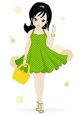 EPS 해외이미지 라이프스타일 드레스 옷 신발 가방 일러스트 갈색머리 초록색 쇼핑 치마 유행 귀걸이 우아함 만화 스타일 해외202004 해외일러스트 헤어스타일 잡화 컬러 컨셉 장신구 하의 생활 파일형식 벡터 이미지허브