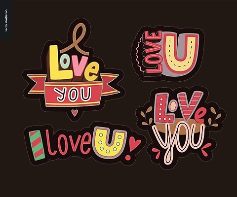 EPS 해외이미지 스티커 일러스트 사랑 타이포그라피 사람없음 세트 검은색 해외202004 해외일러스트 문자 감정 컬러 파일형식 벡터 이미지허브