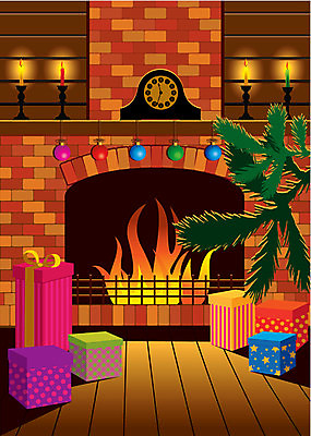 EPS 해외이미지 크리스마스장식 크리스마스 일러스트 불 불꽃 선물 사람없음 장난감 크리스마스트리 야간 벽난로 해외202004 해외일러스트 자연요소 기념일 파일형식 벡터 이미지허브