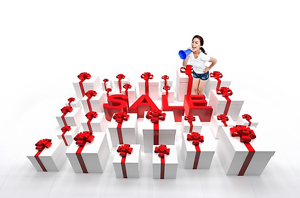 PSD 외국인 편집 편집이미지 여자 선물 한명 들기 사람 이벤트 상반신 성인 그래픽 선물상자 쇼핑 3D 세일 확성기 외침 알림 입체 여자만 여자한명만 성인여자만 성인만 편집3D 1 모션 인종 상자 소리 디지털합성 파일형식