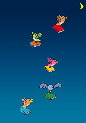 PSD 동물 교육 백그라운드 일러스트 상상 조류 밤하늘 하늘 상상일러스트 사람없음 책 판타지 달 초승달 국내일러스트 자연요소 야간 파일형식