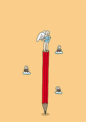 전신 PSD 구름 교육 백그라운드 날개 일러스트 상상 천사 상상일러스트 서기 사람 여러명 책 판타지 독서 필기구 연필 천사날개 국내일러스트 자연요소 다수 모션 문구용품 학용품 파일형식