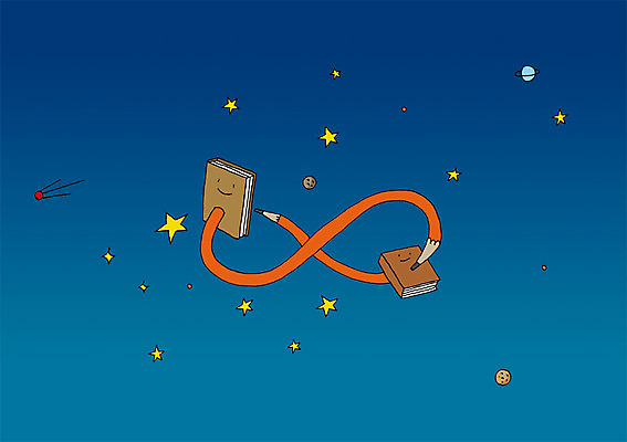 PSD 교육 별 백그라운드 일러스트 상상 밤하늘 상상일러스트 사람없음 책 판타지 연필 우주 행성 뫼비우스의띠 무한 국내일러스트 자연요소 하늘 학용품 필기구 야간 파일형식