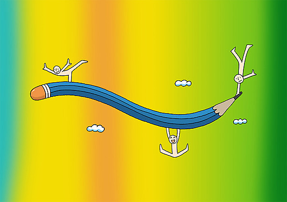 전신 PSD 구름 교육 포즈 백그라운드 일러스트 상상 상상일러스트 사람 세명 판타지 필기구 연필 국내일러스트 자연요소 문구용품 학용품 파일형식