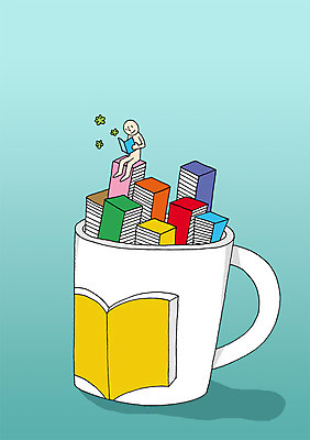 전신 PSD 교육 백그라운드 일러스트 상상 상상일러스트 한명 사람 앉기 책 컵 판타지 독서 쌓기 머그컵 국내일러스트 1 식기 모션 파일형식