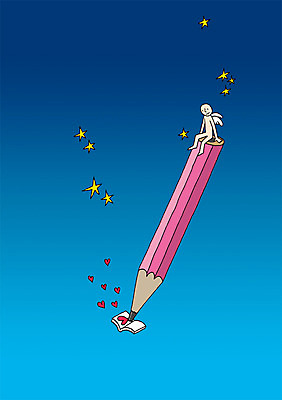 전신 PSD 교육 별 컬러 백그라운드 날개 일러스트 상상 밤하늘 천사 상상일러스트 한명 사람 앉기 책 파란색 판타지 연필 하트 천사날개 국내일러스트 자연요소 모양 1 모션 하늘 학용품 필기구 야간 파일형식