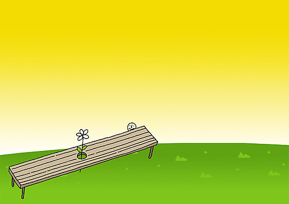 PSD 식물 교육 꽃 컬러 백그라운드 벤치 의자 일러스트 상상 상상일러스트 한명 사람 잔디 상반신 초록색 판타지 노란색 국내일러스트 1 가구 파일형식