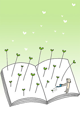 전신 PSD 식물 교육 백그라운드 일러스트 상상 상상일러스트 한명 서기 사람 책 판타지 새싹 물뿌리개 하트 물주기 원예 국내일러스트 모양 1 모션 취미 파일형식