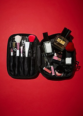 포토 JPG 스튜디오촬영 컬러 생활용품 실내 근접촬영 사람없음 빨간색 화장 뷰티 화장품 화장용품 붓 미용용품 향수 오브젝트 매니큐어 아이섀도 뷰러 파우치 국내포토 뷰포인트 가방 내부 파일형식