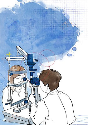 PSD 여자 남자 일러스트 의학 의료기기 건강 사람 앉기 상반신 성인 두명 치료 건강관리 진료 환자 의사 도움 보호 질병 검사_조사 질병관리 안구 성인만 눈건강 국내일러스트 컨셉 모션 관리 신체부위 의료진 파일형식