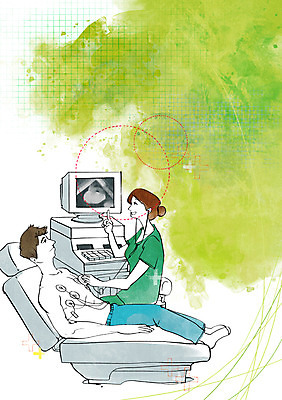 전신 PSD 여자 남자 의자 일러스트 의학 의료기기 건강 사람 앉기 성인 두명 치료 컴퓨터 건강관리 모니터 환자 의사 도움 보호 질병 검사_조사 질병관리 초음파 성인만 국내일러스트 가구 컨셉 모션 관리 전자제품 의료진 파일형식