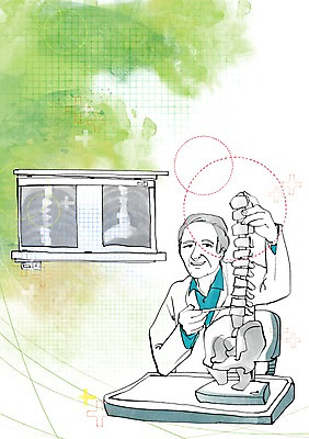 PSD 남자 의자 일러스트 의학 뼈 건강 설명 들기 사람 앉기 상반신 성인 두명 치료 모형 건강관리 의사 가리킴 도움 막대기 보호 질병 척추 책상 질병관리 기념사진 남자만 성인남자만 성인만 국내일러스트 가구 컨셉 모션 관리 손짓 의료진 파일형식