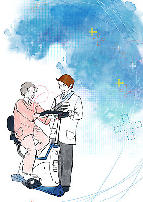 전신 PSD 여자 노년 남자 할머니 일러스트 의학 건강 서기 사람 앉기 성인 두명 치료 운동 건강관리 자전거 환자 의사 도움 보호 질병 질병관리 물리치료 페달 노인만 성인만 국내일러스트 컨셉 모션 관리 바이크 의료진 파일형식