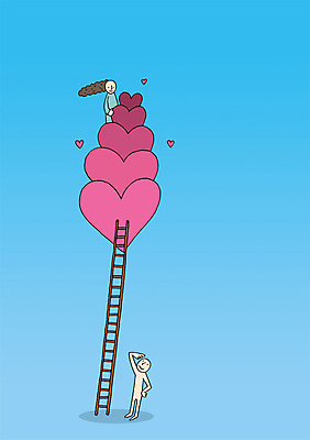 전신 PSD 커플 여자 남자 백그라운드 일러스트 사다리 상상 상상일러스트 사랑 서기 사람 두명 쌓기 하트 국내일러스트 모양 감정 관계 모션 도구 파일형식