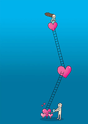 전신 PSD 커플 여자 남자 백그라운드 일러스트 사다리 상상 상상일러스트 사랑 서기 사람 두명 물뿌리개 하트 국내일러스트 모양 감정 관계 모션 도구 파일형식