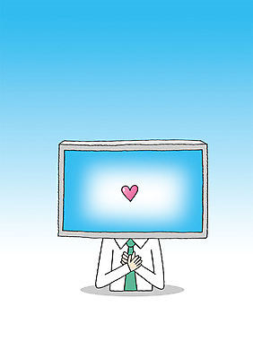 PSD 남자 백그라운드 일러스트 상상 상상일러스트 사랑 한명 사람 상반신 스크린 모니터 하트 손모으기 남자만 남자한명만 국내일러스트 모양 1 감정 손짓 컴퓨터 파일형식