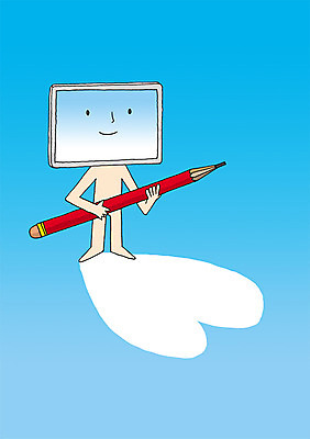 전신 PSD 백그라운드 일러스트 상상 상상일러스트 한명 서기 들기 사람 판타지 필기구 연필 모니터 꿈 하트 발전 스마트 언론 혁명 국내일러스트 모양 1 컨셉 모션 문구용품 학용품 컴퓨터 파일형식