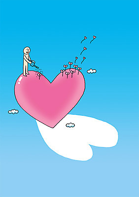 전신 PSD 구름 백그라운드 일러스트 상상 하늘 상상일러스트 한명 서기 들기 사람 판타지 꿈 물뿌리개 하트 발전 스마트 언론 혁명 국내일러스트 자연요소 모양 1 컨셉 모션 파일형식