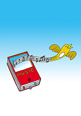 PSD 동물 음악 백그라운드 음표 일러스트 상상 조류 하늘 상상일러스트 사람없음 책 판타지 꿈 발전 스마트 언론 혁명 음악책 국내일러스트 기호 컨셉 문화예술 파일형식