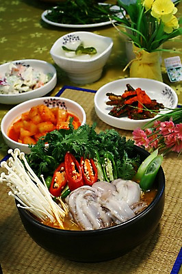 포토 JPG 그릇 접시 꽃 한식 음식 채소 고추 김치 사람없음 버섯 샐러드 해물요리 깍두기 해산물 돗자리 팽이버섯 파 물김치 쑥갓 낙지 해물탕 낙지전골 마늘종 국내포토 식물 식기 줄기 연체동물 마늘 수중동물 전골 파일형식