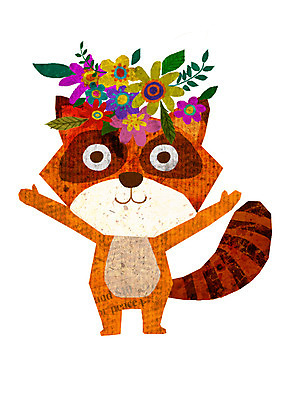 PSD 식물 동물 척추동물 캐릭터 한마리 꽃 동물캐릭터 일러스트 포유류 애니멀프린트 사람없음 너구리 일러캐릭터 1 파일형식