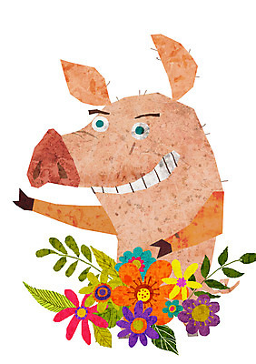 PSD 식물 동물 척추동물 캐릭터 한마리 꽃 동물캐릭터 일러스트 포유류 애니멀프린트 사람없음 돼지 돼지캐릭터 일러캐릭터 1 파일형식