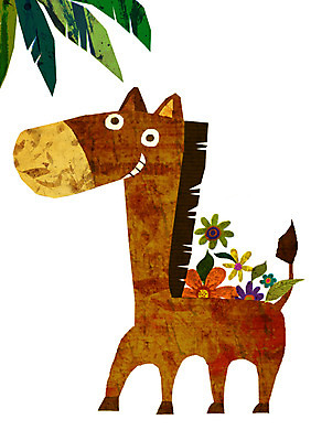 PSD 나무 식물 동물 척추동물 캐릭터 한마리 꽃 동물캐릭터 일러스트 포유류 애니멀프린트 사람없음 말_동물 풀 일러캐릭터 1 파일형식