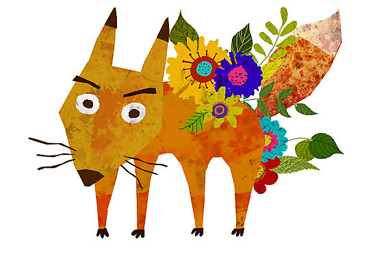 PSD 식물 동물 척추동물 캐릭터 한마리 꽃 동물캐릭터 일러스트 포유류 애니멀프린트 사람없음 여우캐릭터 일러캐릭터 1 여우 파일형식