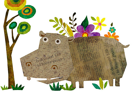 PSD 나무 식물 동물 척추동물 캐릭터 한마리 꽃 동물캐릭터 일러스트 포유류 애니멀프린트 사람없음 하마 일러캐릭터 1 파일형식