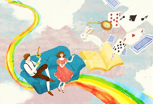 전신 PSD 동물 커플 여자 남자 행복 음료 시계 커플라이프 무지개 데이트 일러스트 상상 상상일러스트 사랑 들기 사람 앉기 성인 두명 책 판타지 소파 토끼 커피잔 찻잔 성인만 국내일러스트 자연요소 라이프스타일 감정 커피 의자 포유류 관계 모션 잔 반려동물 파일형식